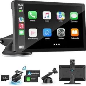 Wireless Carplay Screen for Car with 4K Dash Cam, 9" Portable Carplay & Android Auto, Car Stereo Touchscreen with 1080p Backup Camera, GPS Navigation/Voice Control/Mirror Link/Bluetooth