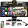 2025 Exclusive 11.26'' Portable Wireless Apple CarPlay Screen for Car & Android Auto Car Stereo, 2.5K Dash Cam 1080P Backup Camera car Audio Receivers/GPS Navigation/Voice Control for All Vehicles